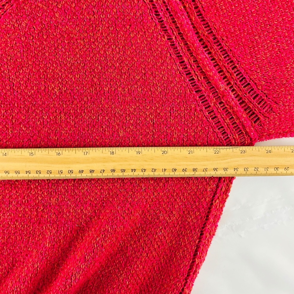Free People Red V-Neck Balloon Sleeve Pointelle Pullover Sweater Large - Picture 8 of 9